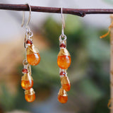 Orange Garnet, Tundra Sapphire Cascading Earrings Silver and Gold