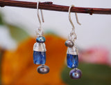 Kyanite, Freshwater Pearl Cascading Drop Earrings Silver