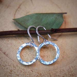 Tiny Hammered Hoops Silver