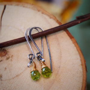 Peridot, Akoya Pearl Drop Earrings, Silver and Gold