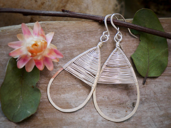 Woven Teardrop Hoops Silver