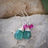 Grandidierite, Pink Sapphire Drop Earrings Silver