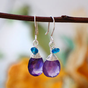 Amethyst, Apatite Drop Earring Silver