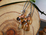 Citrine, Smokey Quartz, Rutilated Quartz and Pearl Cluster Earrings Silver and Rose Gold