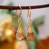 Golden Rutilated Quartz Drop Earring Gold