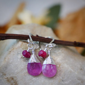 Pink Sapphire, Ruby Drop Earrings Silver