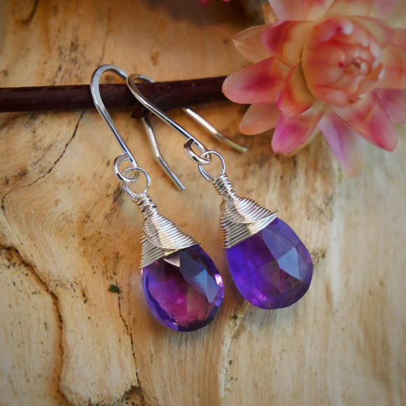 Amethyst Drop Earrings Silver