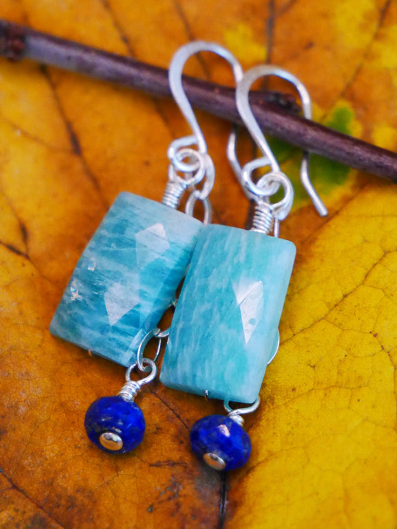 Amazonite, Lapis Drop Earring Silver