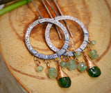 Chrome Diopside, Emerald Chandelier Hoops Silver and Rose Gold