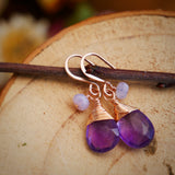 Amethyst Kunzite Drop Earrings Rose Gold