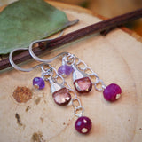 Pink Topaz, Amethyst, Ruby Chain Earrings Silver