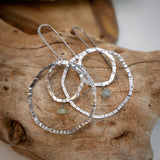 Hammered Double Hoops Emerald Accent Silver