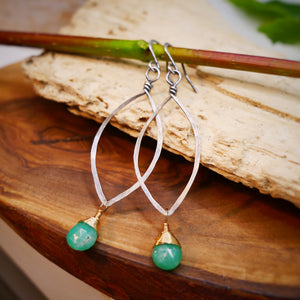 Chrysoprase Leaf Hoops Silver and Gold