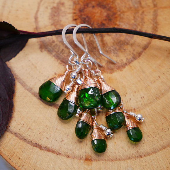 Chrome Diopside Cascading Earrings Silver and Rose Gold