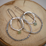 Hammered Double Hoops Emerald Accent Silver