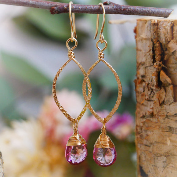 Topaz Hammered Leaf Hoops Gold