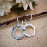 Tiny Hammered Hoops Silver