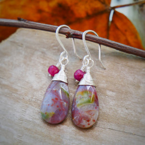 Jasper, Ruby Drop Earrings Silver