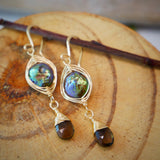 Smokey Quartz, Freshwater Pearl Drop Earring Gold