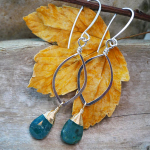 Grandidierite Leaf Hoops Silver and Gold