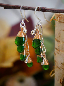 Chrome Diopside Cascading Earrings Silver and Rose Gold